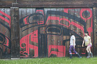 Kids Walking Past Mural