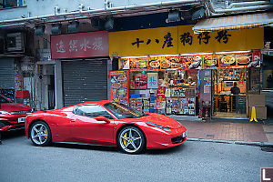 Ferrari In Front Of 24 Hour Restaurant