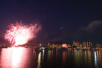 Wide Shot Red Fireworks