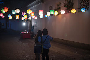 Taking Photos Of Lanterns Outside Garden