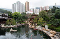 Pavillion Bridge With Tall Buildings Behind