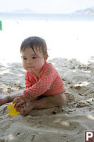 Playing With A Leaf In The Sand