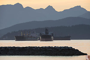 Freighters With Light Point Atkinson Lighthouse