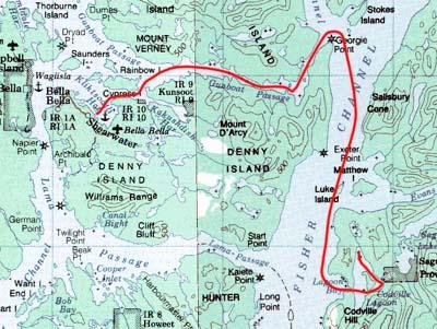 Map from Shearwater to Codville Lagoon